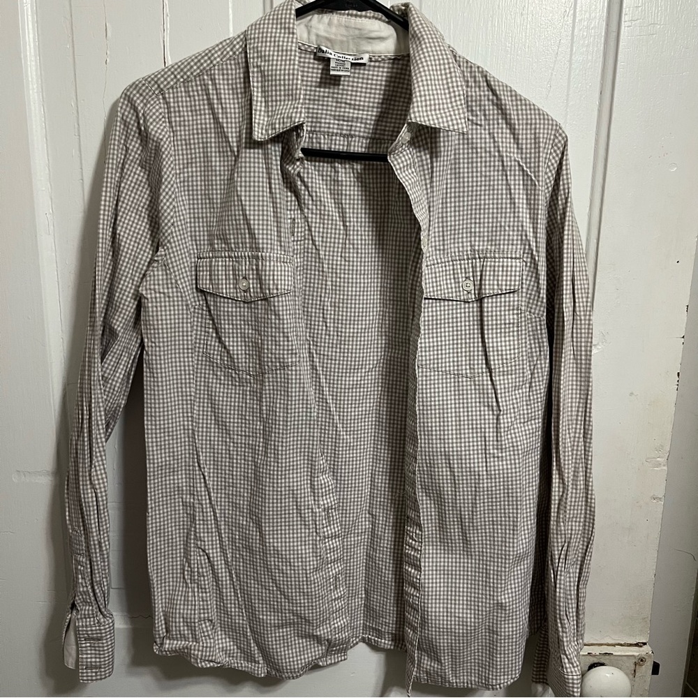 Dalia Collection Beige Checkered Shirt